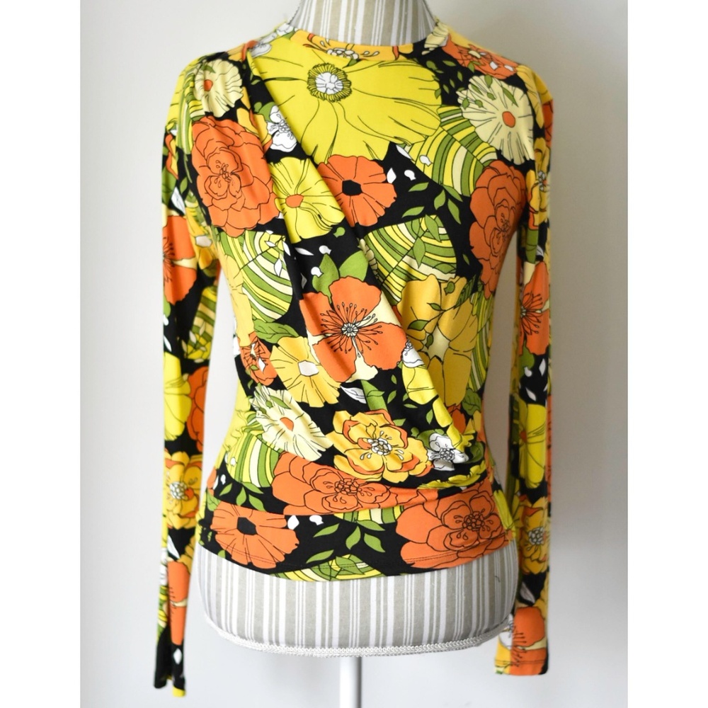 Zara Faux Wrap Yellow and Orange Floral Blouse